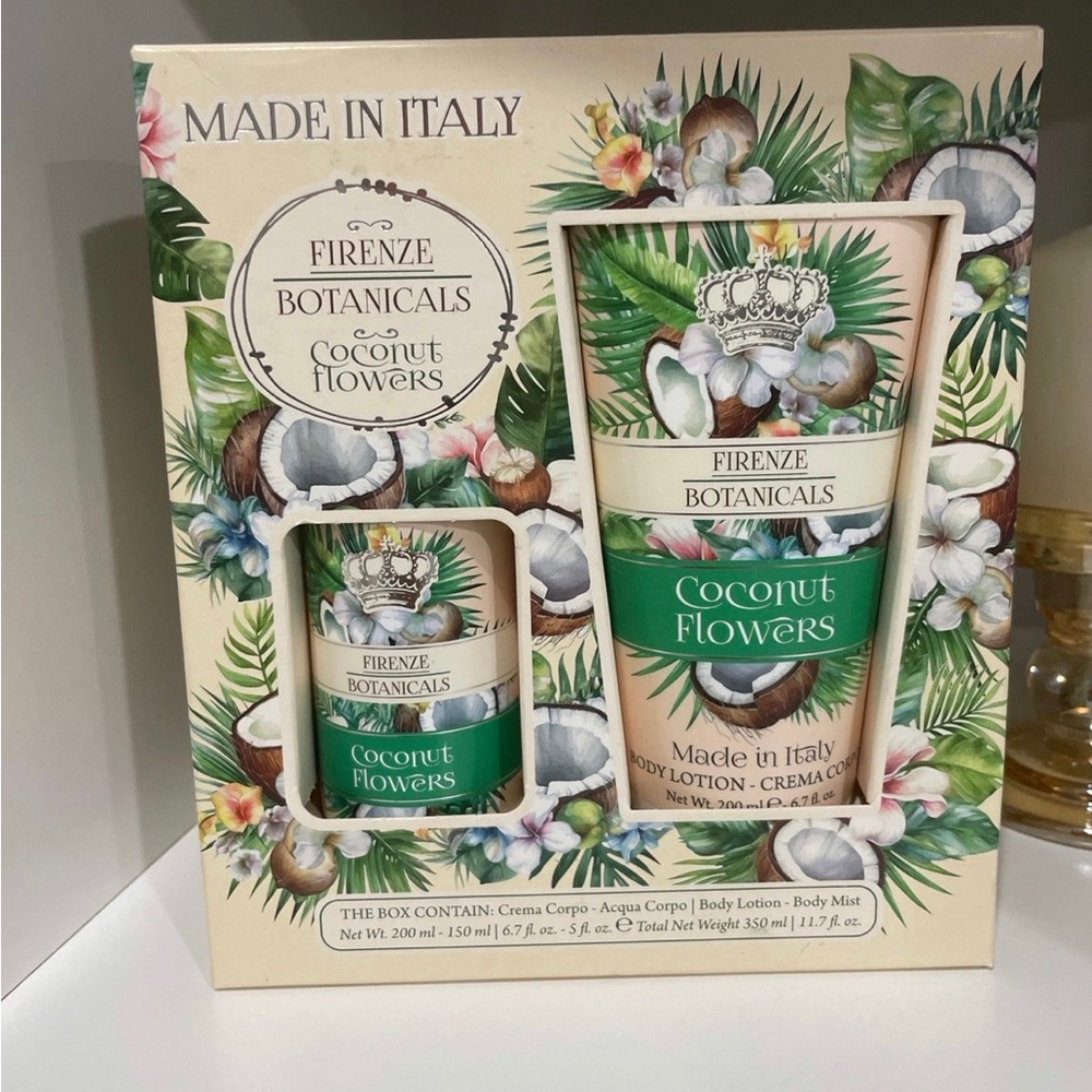 Coconut Flowers Body Lotion Set - Green and White